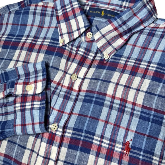 Polo Ralph Lauren Other - Polo Ralph Lauren Plaid Linen Long Sleeve Button Down Size Large